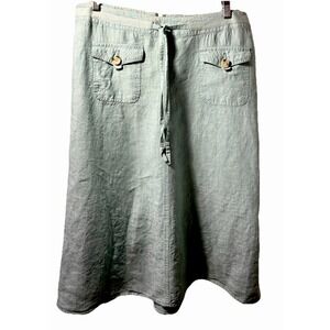 Vtg linen Skirt 14 Cherokee Light Pockets Draw String MIDI Cottagecore Coastal